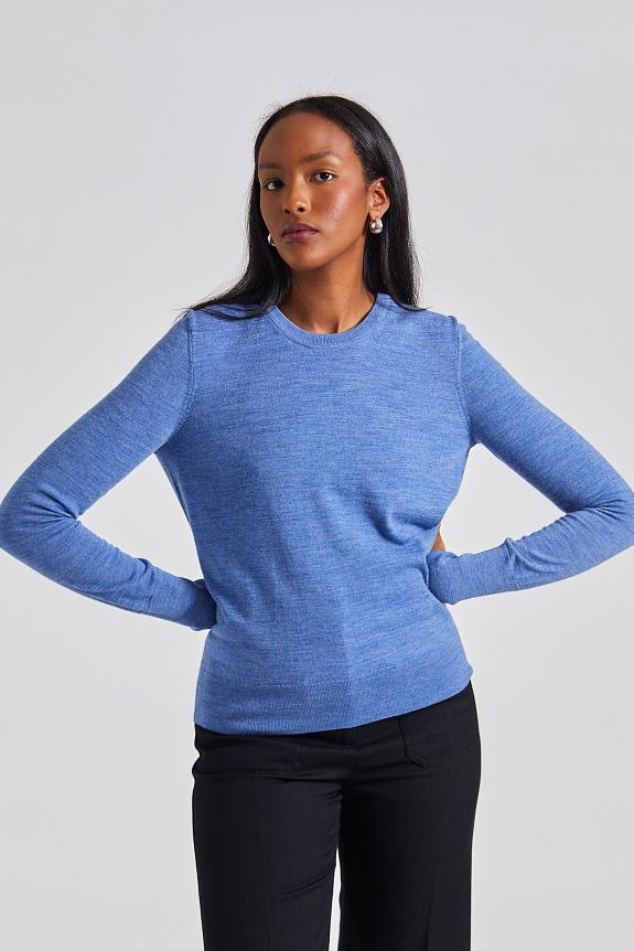 Merino R Neck Sweater Blue Melange Filippa K Dame Retro